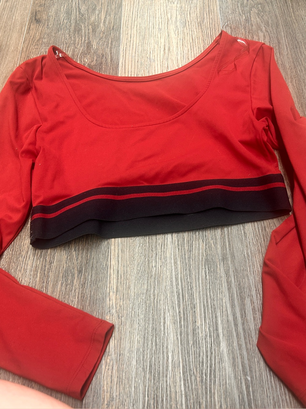 JoyLab Red Long Sleeve Cropped Tee with Black Stripe